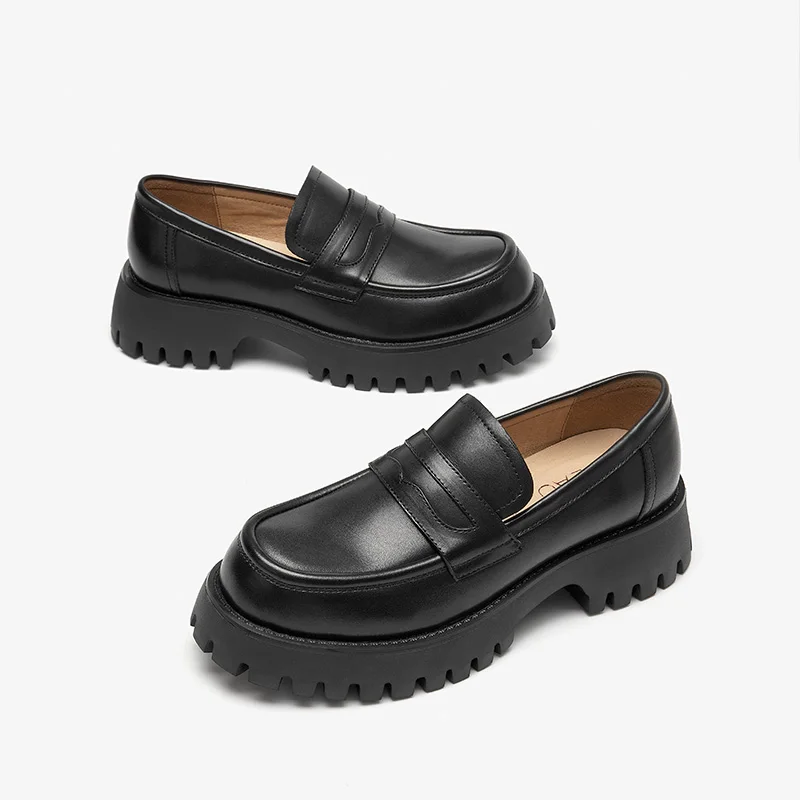 BeauToday Platform Loafers Women Calfskin Leather Round Toe Slip-on Female Casual Penny Shoes Handmade 27789