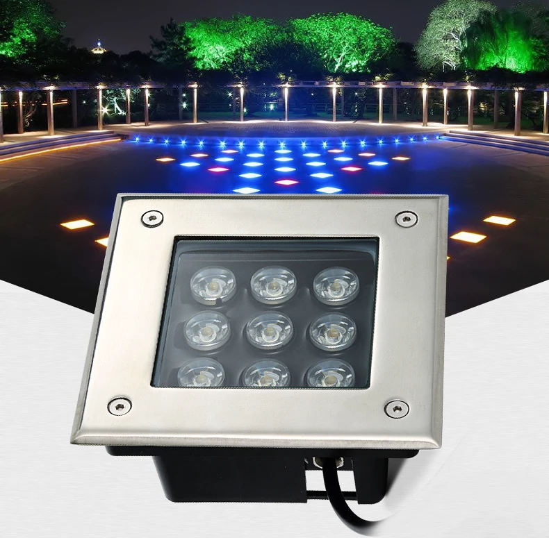 

12pcs Ip68 Square Outdoor Buried Path Lighting 9w dia150mm Grondspots Garden Terrace Recessed Led Floor Lights