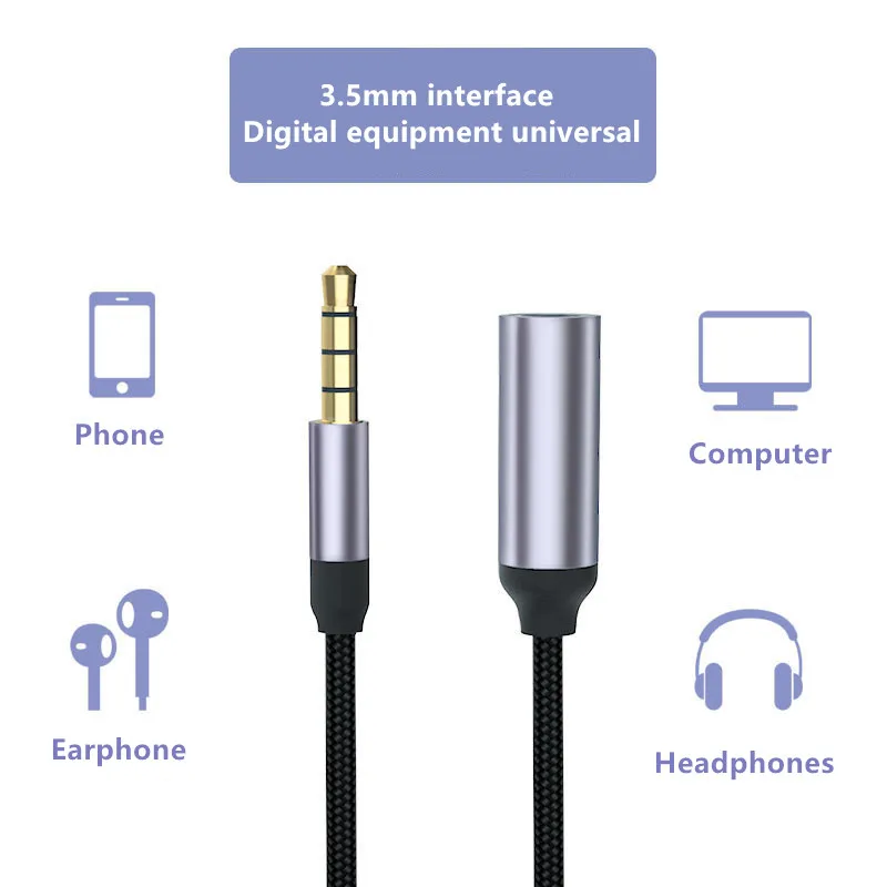 1M Jack 3.5 mm Audio Extension Cable for Huawei P20 Lite Stereo 3.5mm Jack AUX Cable for Headphones Xiaomi Redmi 5 Plus PC