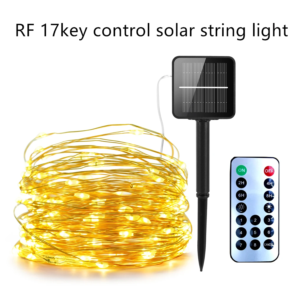 Impermeável LED Solar Lights, String com RF 17Key Controller, férias, tira conduzida ao ar livre, festa de Natal, decoração do casamento, pátio