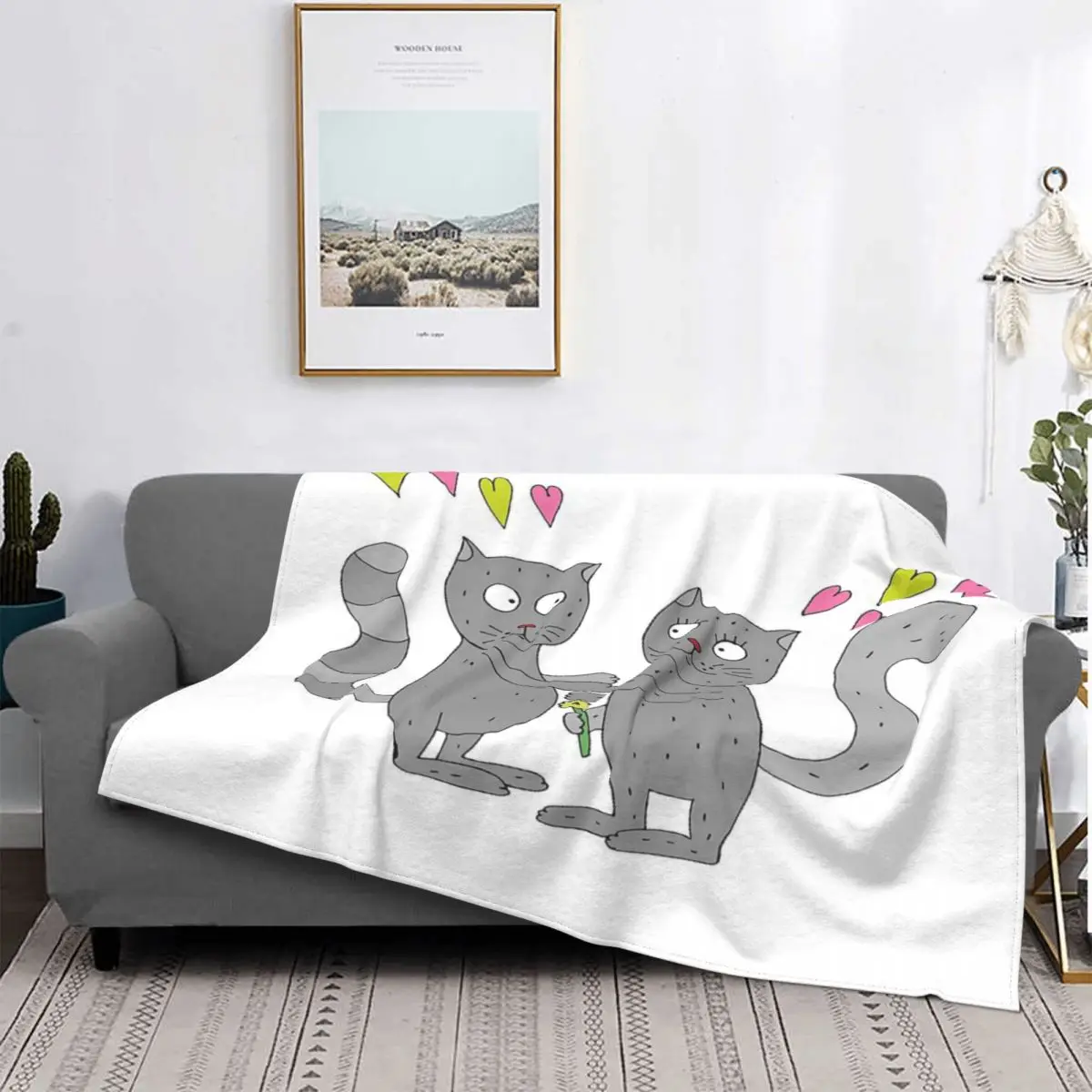 

Manta con estampado de gatos enamorados, colcha de cama a cuadros, cubrecamas de vellón, manta ponderada