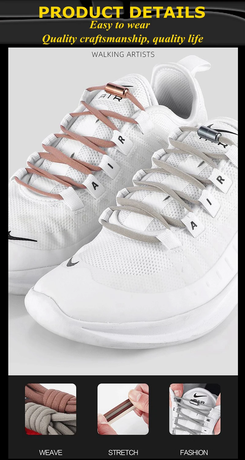 21-Farben-Schnürsenkel ohne Krawatte, runde Farbe, Metallverschluss, elastische Schnürsenkel, allgemein für Kinder und Erwachsene, Turnschuhe, Lazy Laces, Unisex – Detail 2