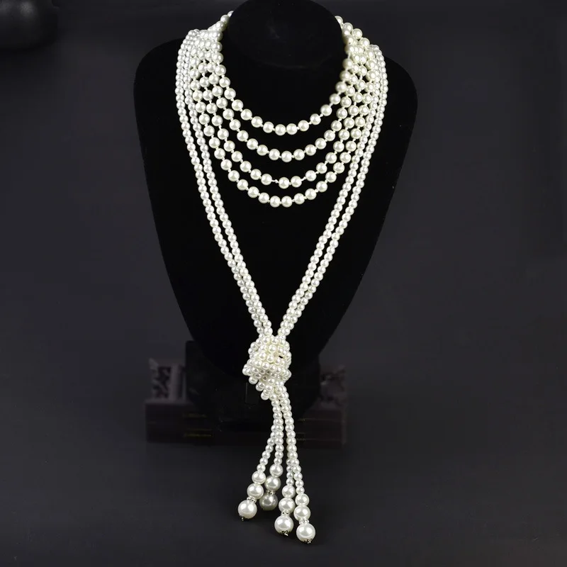 

15 Ecoparty Art Deco Fashion Faux Pearls Necklace 1920s Flapper Beads Cluster Long Pearl Necklace for Gatsby Costume Party