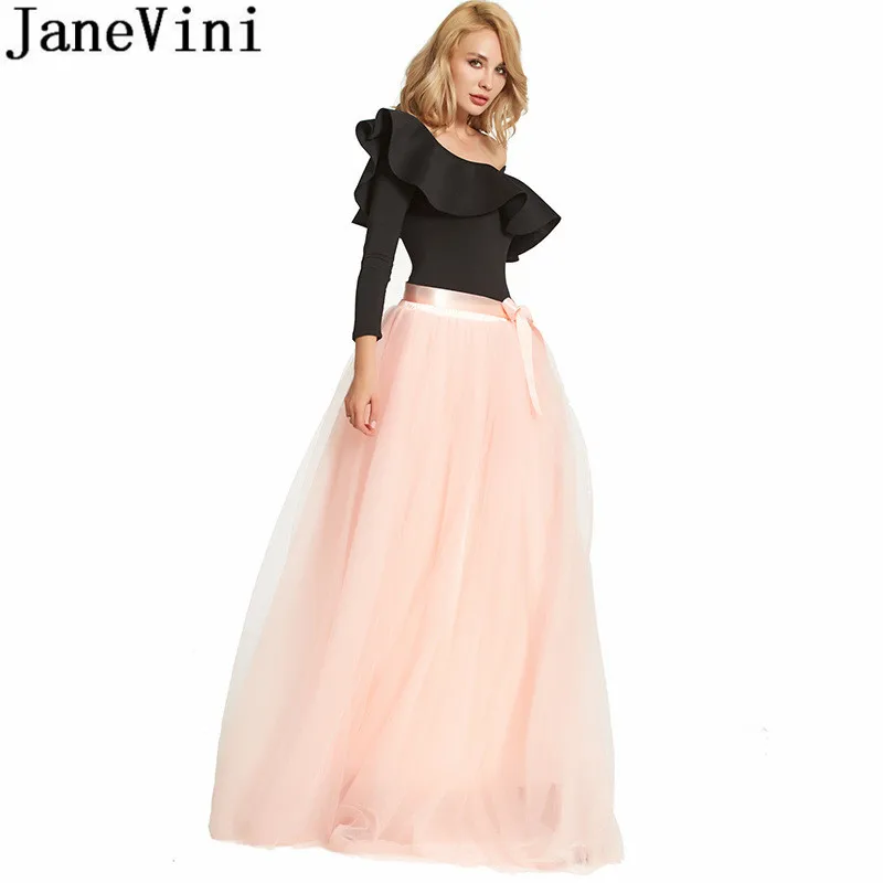 JaneVini 2019 Bridal Buddy Tulle Underskirt Ruffle Long Skirt White Black Wedding Bride Petticoats Under Dress jupon sous robe