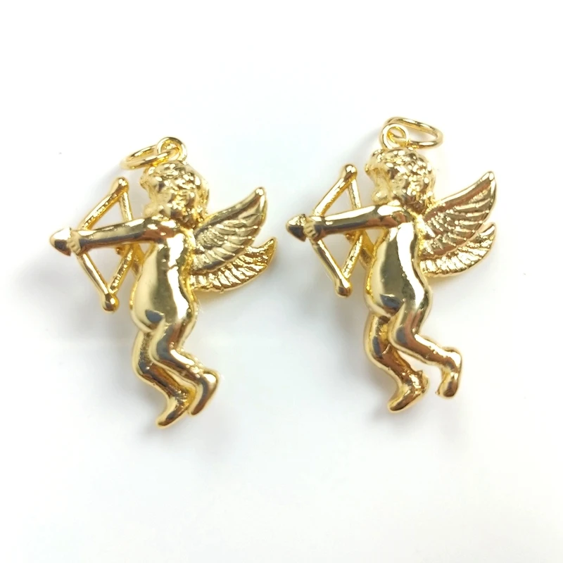 5pcs New Pattern Boy Cherub Wings Pendant Necklace Shoot Cupid Love God Gold Color Hip-hop Brass For Male Female Charm Jewelry