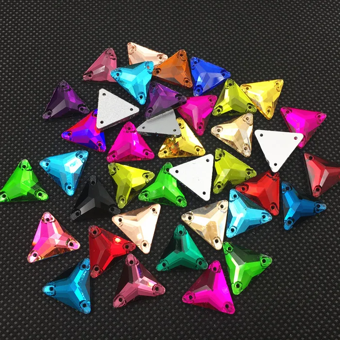 Triangle flat back with 3 holes glass Crystal 12m 16mm  22mm Sew on rhinestone crystals beads wedding dress shoes bags diy trim