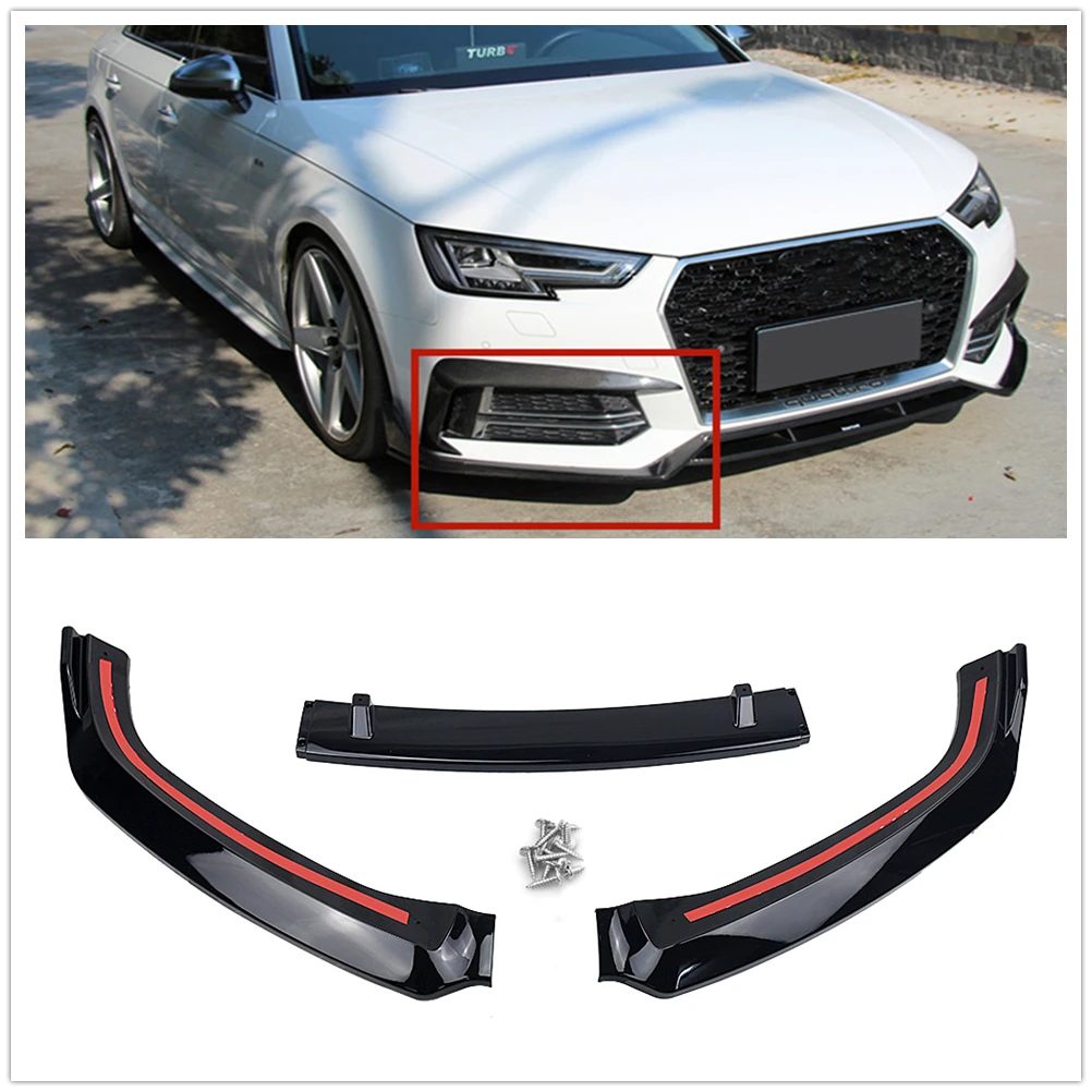 

For Audi A4 B9 S4 Sedan 2017 2018 2019 Sport Model 4-Door Front Bumper Spoiler Lip Gloss Black/Carbon Fiber Look Splitter Blade