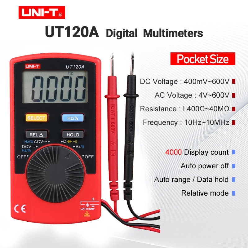 UNI-T UT120A UT120B UT120C حجم الجيب الرقمي المتعدد السيارات المدى التيار المتناوب تيار مستمر الحالي مقياس التيار الكهربائي الصغير 4000 التهم الكهربائية المتعددة