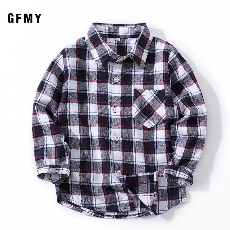 GFMY2021 Spring Summer 100% Cotton Full Sleeve Fashion Plaid Boys Shirt 2T-14T Casual Big Kid Clothes Can Be a Coat