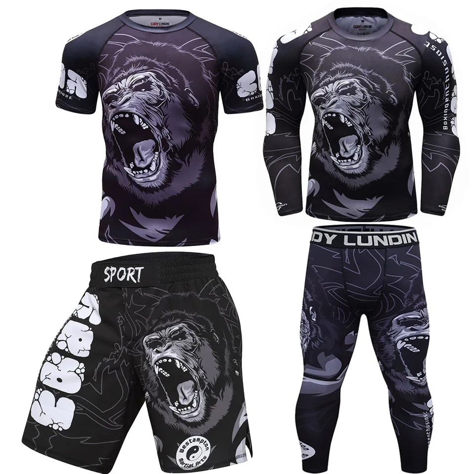 

MMA Clothing Boxing Set Compression Jersey Pants 3D Print Rashguard Bjj Kickboxing T-shirts Pants Muay Thai Shorts MMA Fightwear