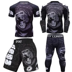 Odzież MMA zestaw bokserski kompresyjne spodnie z dżerseju 3D Print Rashguard Bjj Kickboxing t-shirty spodnie spodenki Muay Thai MMA Fightwear