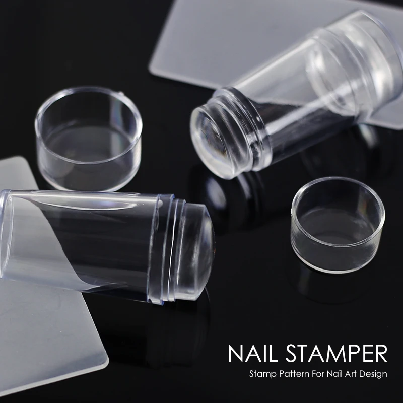 Nail Stamping Tools Transparent Nail Stamper with Scraper Jelly Silicone Stamp for French Nail Art Manicure for Nail Templates