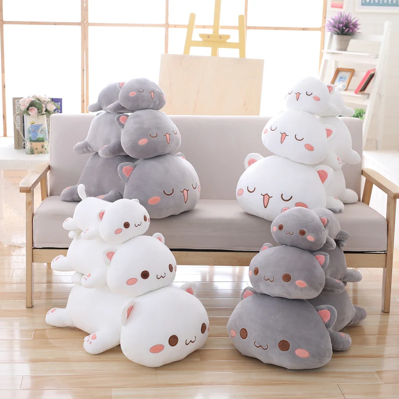 Kawaii Cat Plush Toy Stuffed 35cm 50cm 65cm Lying Cat Pillow White Grey Kids Toys Birthday Gift for Children