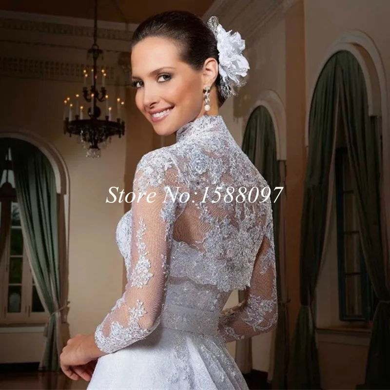 2019 New Style A-Line Sweetheart 3/4 Sleeves Tulle with Appliques Court Train Bridal Gowns with Jacket mother of the bride dress