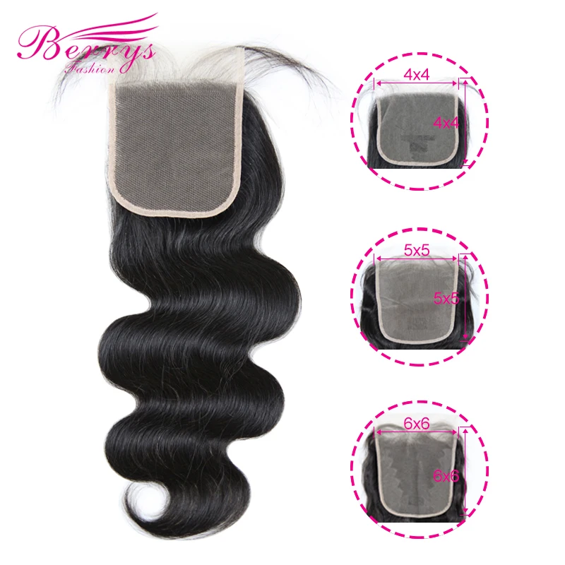 

Berrys Fashion HD Transparent Lace Closure Brazilian Body Wave 4x4 5x5 Lace Closure Prepluncked Closure Unprocessed Human Hair