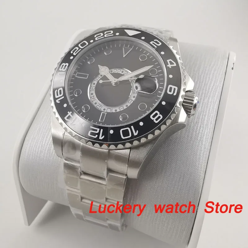 43mm no logo Black Dial black Marks GMT Indicator black Ceramic Bezel Sapphire Glass Automatic Movement Men's Watch-BA159