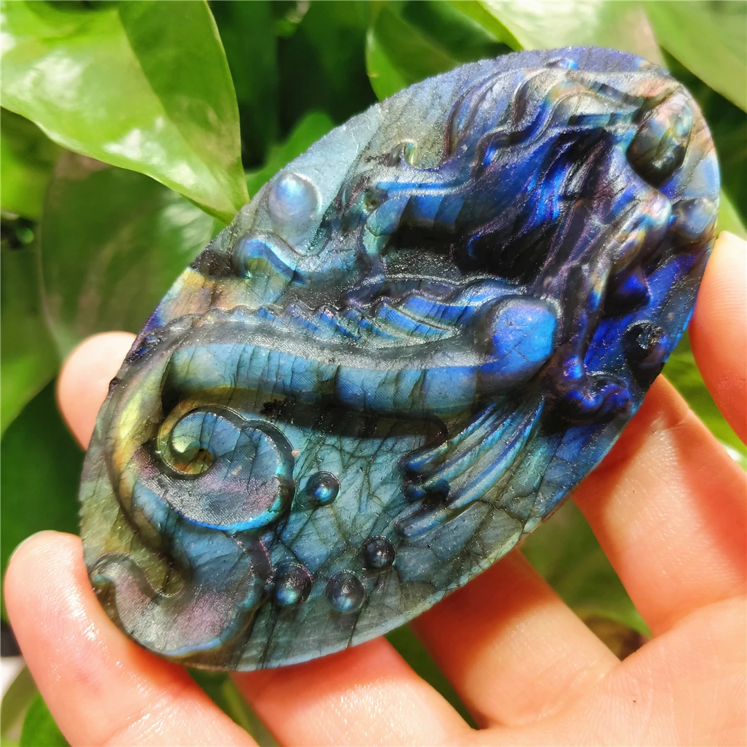 

Natural Labradorite Quartz Crystal Minerals Handcarved Sea-Maid Figure Mermaid Sculpture Decorations For Home Office Crafts