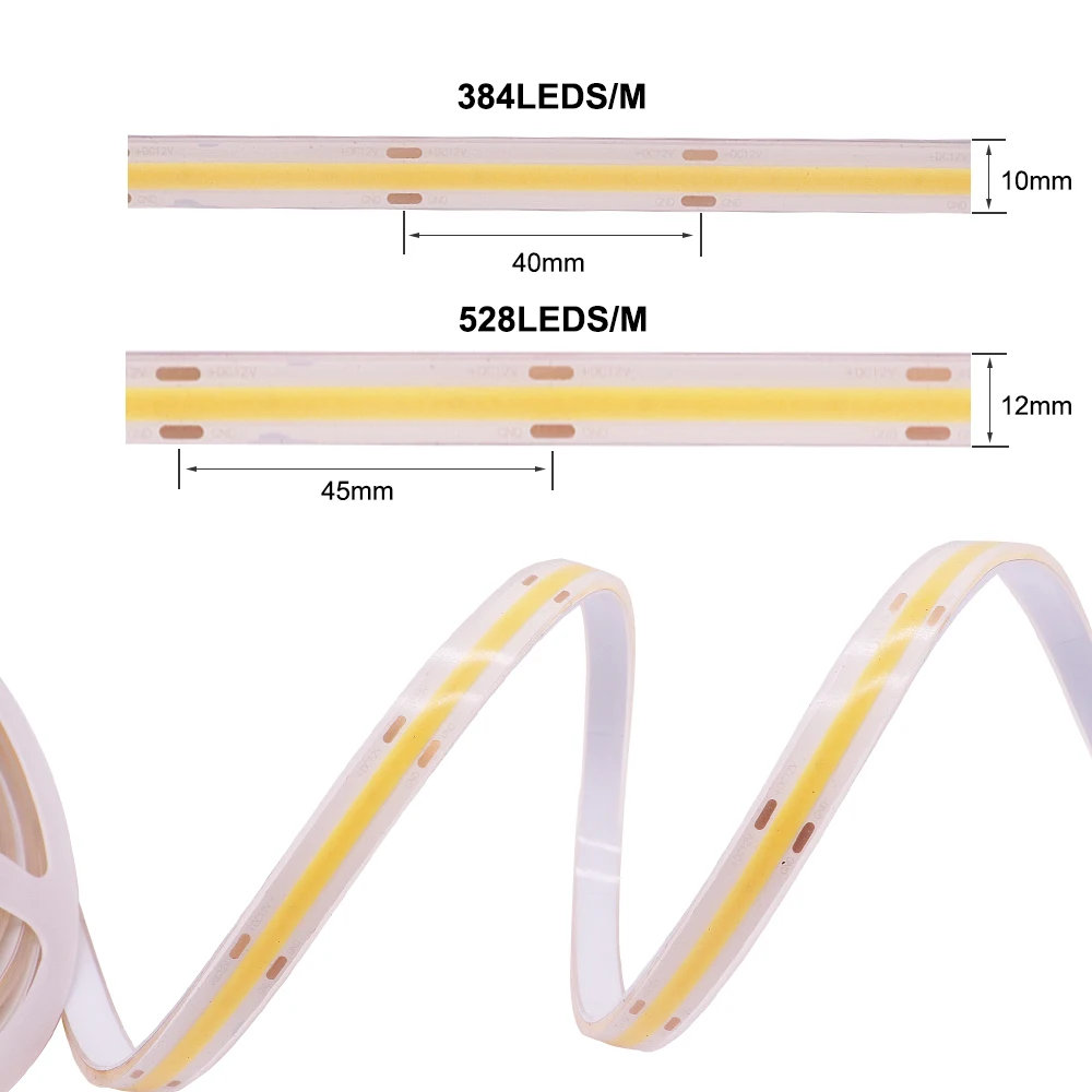 COB LED Strip 384 528LEDs Hight Density IP67 Waterproof Flexible COB LED Lights DC12V 24V Warm Natural Cool White LED Tape