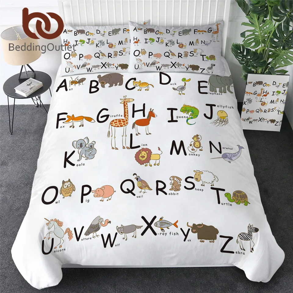 

BeddingOutlet Alphabet Duvet Cover Set Letters Russian Quilt Cover for Teens Kids Bedding Set Cartoon Animal Planet Bedspreads