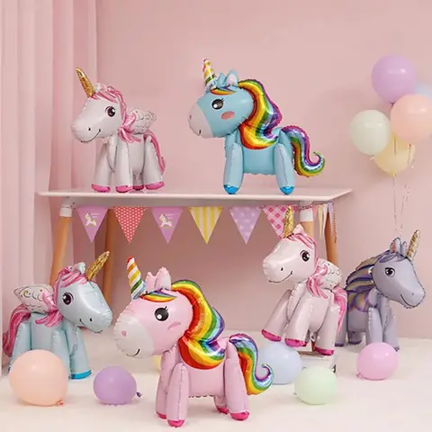 Ballons thème licorne 4D, décoration, fournitures de fête d'anniversaire, ballon en aluminium Animal, balonie licorne fille, ballons de réception-cadeau pour bébé