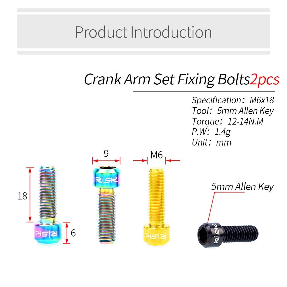 RISK-Juego de manivela de rueda de cadena hueca para bicicleta, tornillos de fijación, pinza de freno de disco, tornillos fijos, M6x18, 2 unids/lote por caja