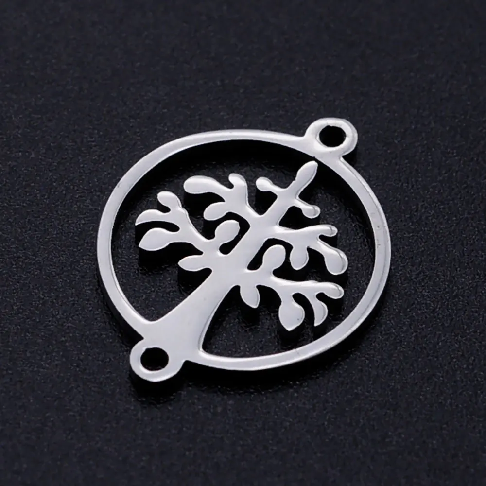 5pcs/lot diy heart tree of life stainless steel charm pendant wholesale family trees jewelry bracelet connector charms