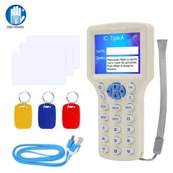 10 English Frequency 125KHz RFID Duplicator Copier Writer Card Reader Key fobs Programmer USB ID IC 13.56MHz Encrypted Decode