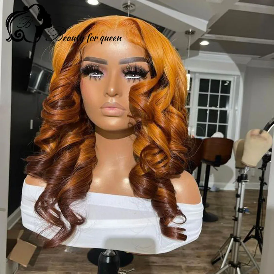 

Transparent 13x4 HD Lace Front Wigs Brazilian Colored Human Hair Wig 180 Density Light Brown Body Wave For Women Pre Plucked