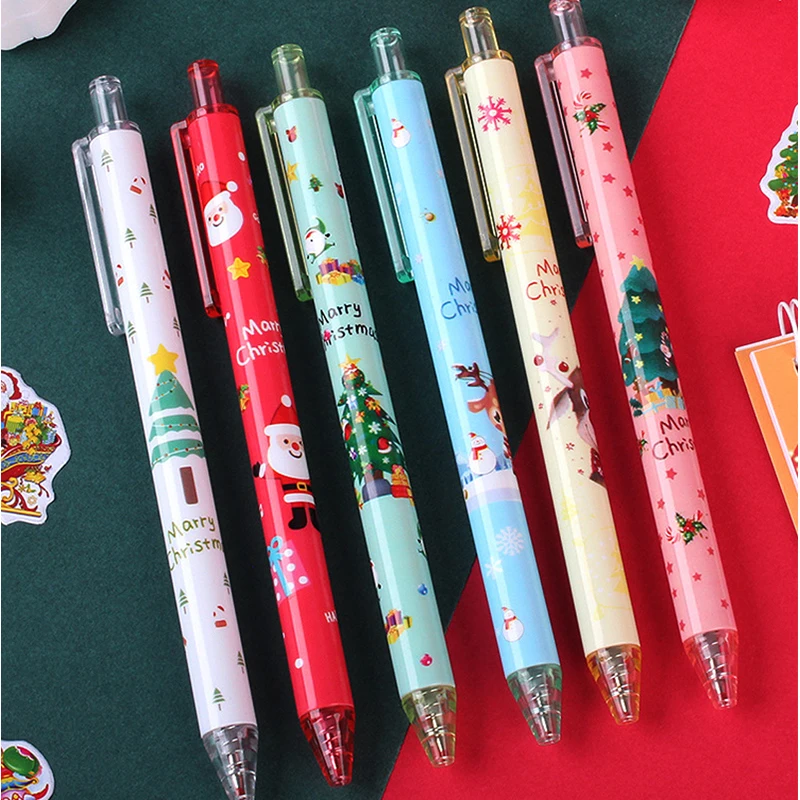 6Pcs/pack 2021 Christmas Cartoon Gel Pen Black Ink Neutral Pen Santa Reindeer Tree Snowmen Signature Pen School Stationery Gifts