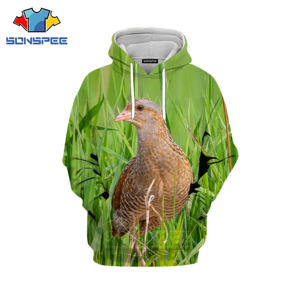 SONSPEE Wild Jungle Animal Hunting Partridge Bird Hoodie 3D Print Harajuku Man Woman Hooded Sweatshirts Autumn Casual Pullover