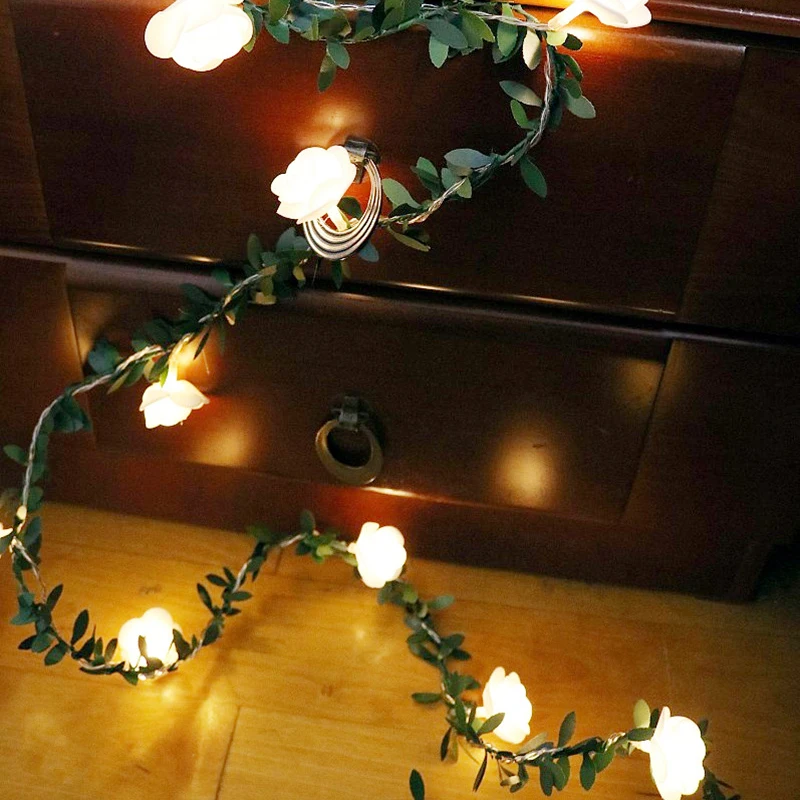 Christmas Rose Flower Vine LED String Lights Battery Powered Fairy Lights Artificial Garland For Room Valentine\'s Day Decoration