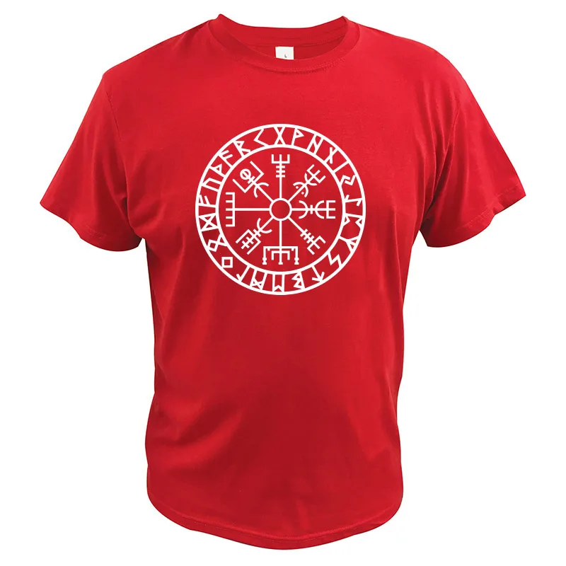 Viking T Shirt Icelandic Vegvisir Compass Rune Amulet T-shirt Casual Crew Neck Camisetas EU Size 100% Cotton Tops