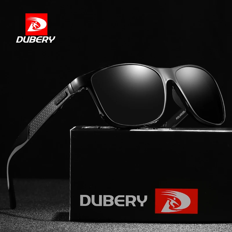 DUBERY Carbon Fiber Sunglasses Vintage Polarized Men's Sun Glasses For Men Driving Black Square Oculos Male 7 Colors Model 002