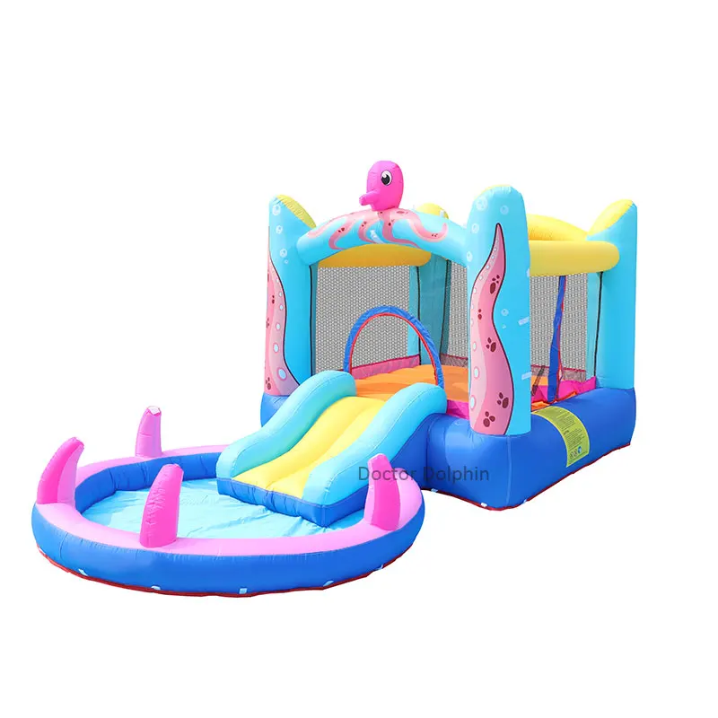 

Doctor Dolphin Octopus Bounce House Outdoor Inflatable Slide Jump Water Spray Fun Park with Tube Child Pool Games Trampoline