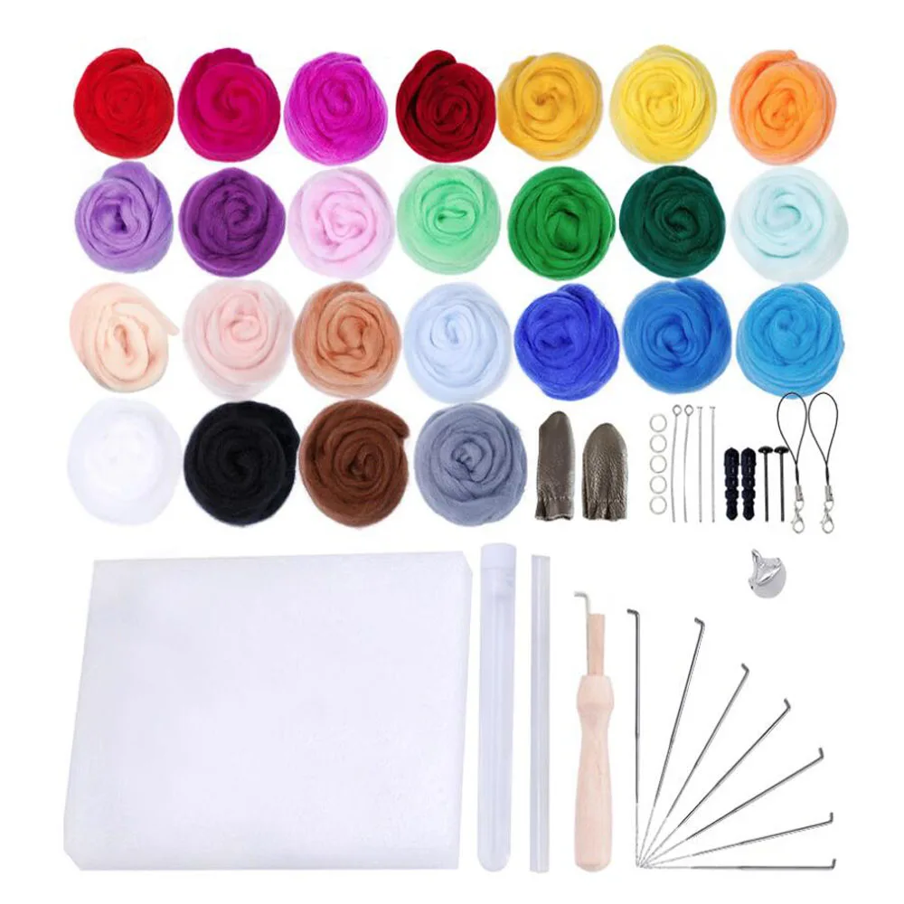 

25Color DIY Wool Felt Kit Handle Wool Felting Tools Handmade Felt Needle Set Pack Felting Fabric Materials Handcraft