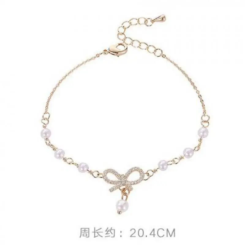 New Hot Selling Fashion Sweet And Beautiful Crystal Bow Knot Pearl Water Diamond Women\'s Bracelet With Ornaments Party Gifts