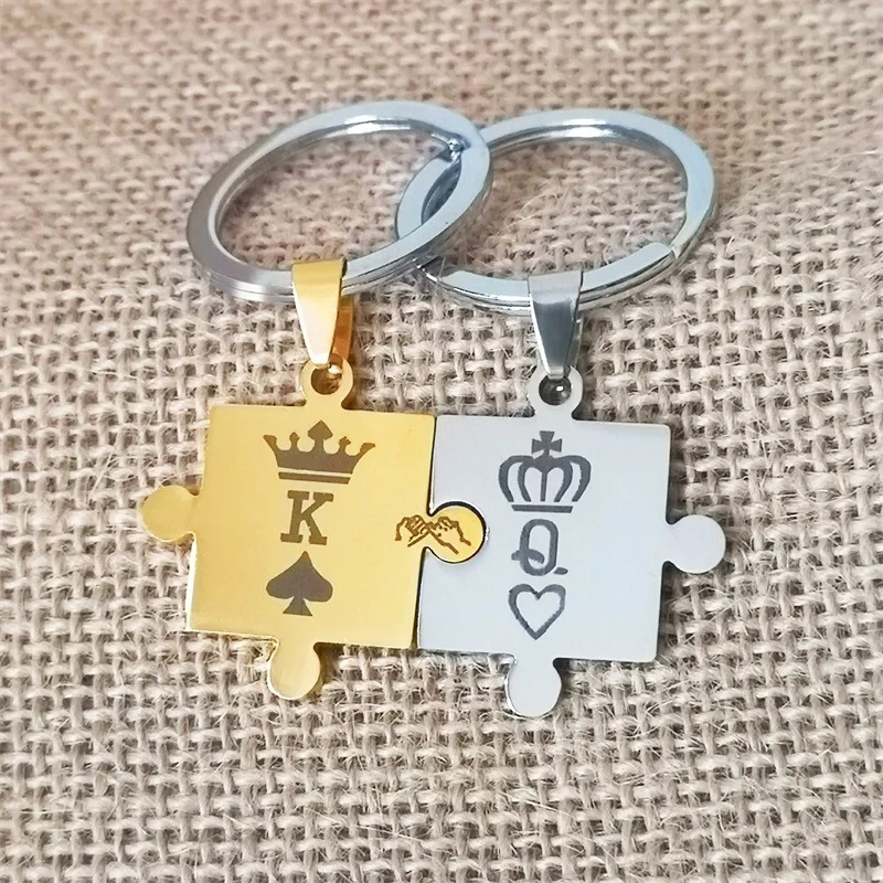 2PIC Hot Selling Jewelry Stainless Steel King Queen Splicing Key Chain Couple Accessories Key Pendant Nightmare Before Christmas