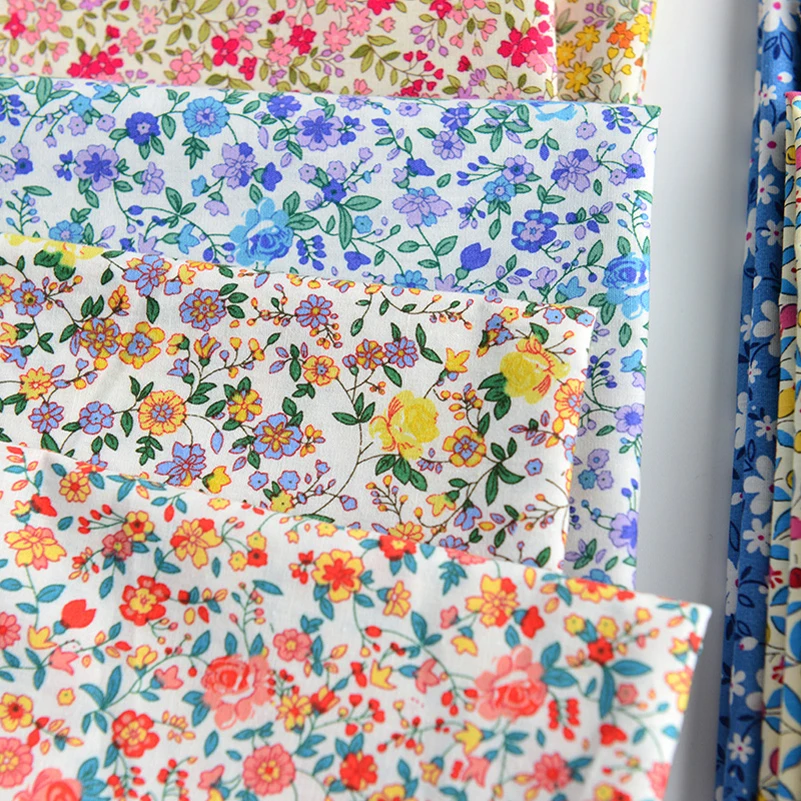 Vintage Small Floral Fabric Liberty Flowers Cotton Printed Poplin Fabric for Sewing Clothes DIY Handmade By The Meter