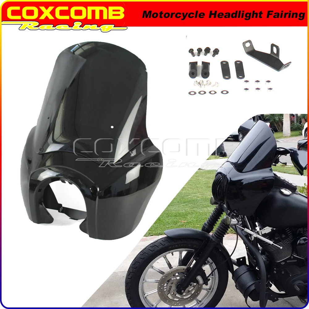 

Glossy Black Smoke 5.75inch Headlight Fairing Club Style Front Light Cowl Fairing for Harley Dyna Street Bob FXR FXD FXDT FXLR