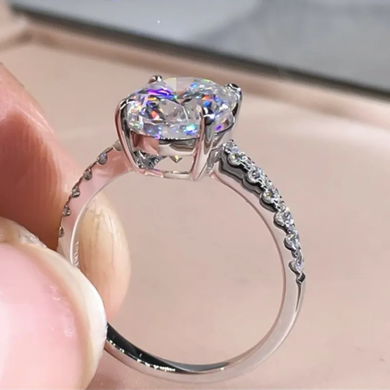 Trendy Large Oval Engagement Party Wedding Ring Three-dimensional White Zircon Crystal Rings for Women Jewelry Accessories