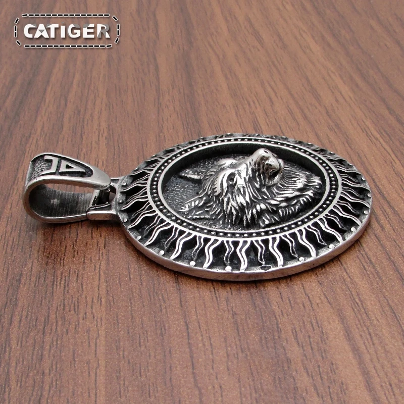 316L Stainless Steel Nordic  Sun Veles Wolf Head Pendant Viking Rune Talisman Slavic Scandinavian Amulet Jewelry