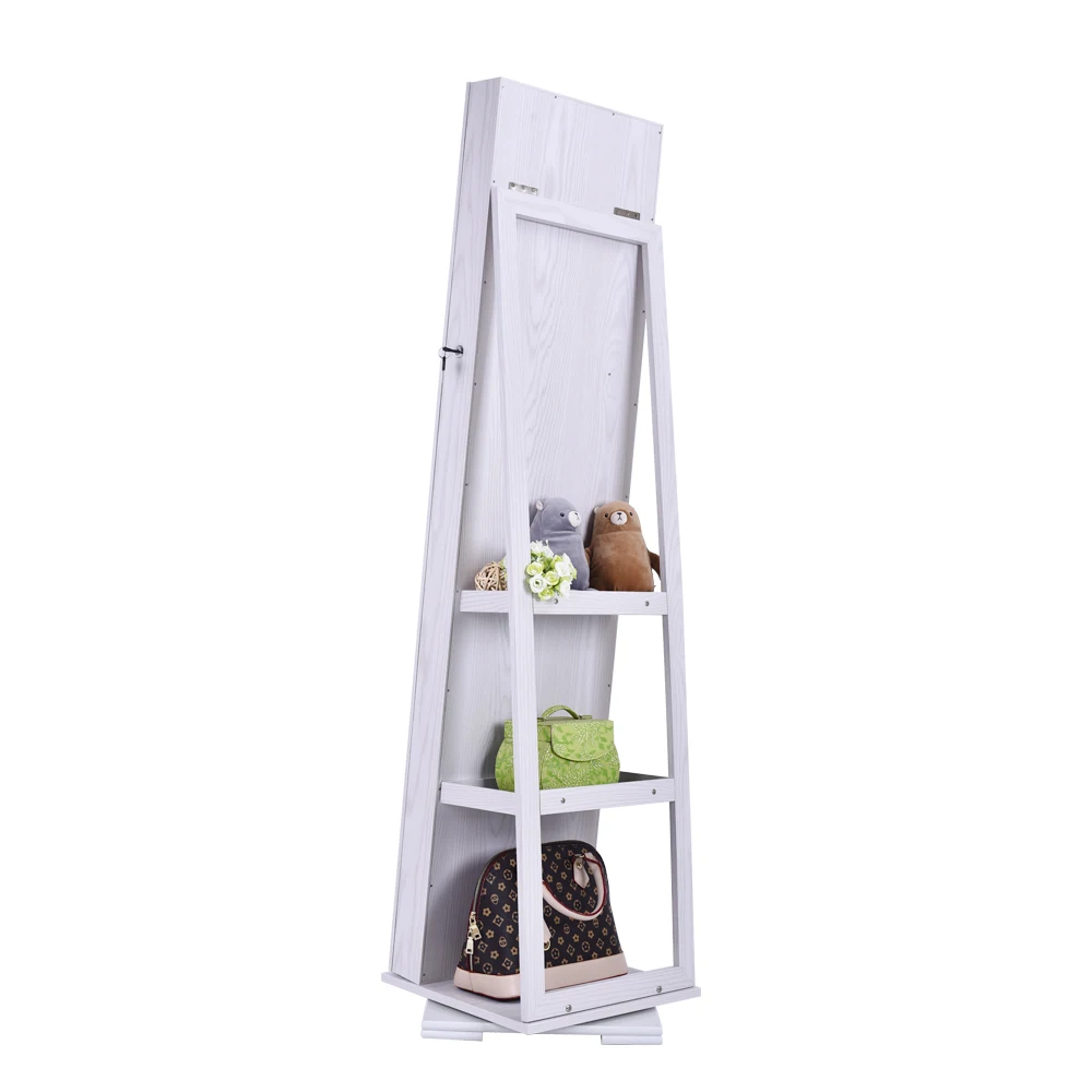 360 Degree Rotation Full-Body Mirror Cabinet PVC Film Moisture Proof Dressing Mirror Cabinet Super Storage Jewelry Storage