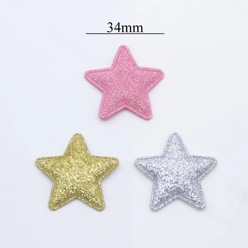 50Pcs 34mm Padded Glitter Leather Star Appliques for DIY Crafts Clothes Patches Hairpin Wedding Cake Topper Decor Accessories