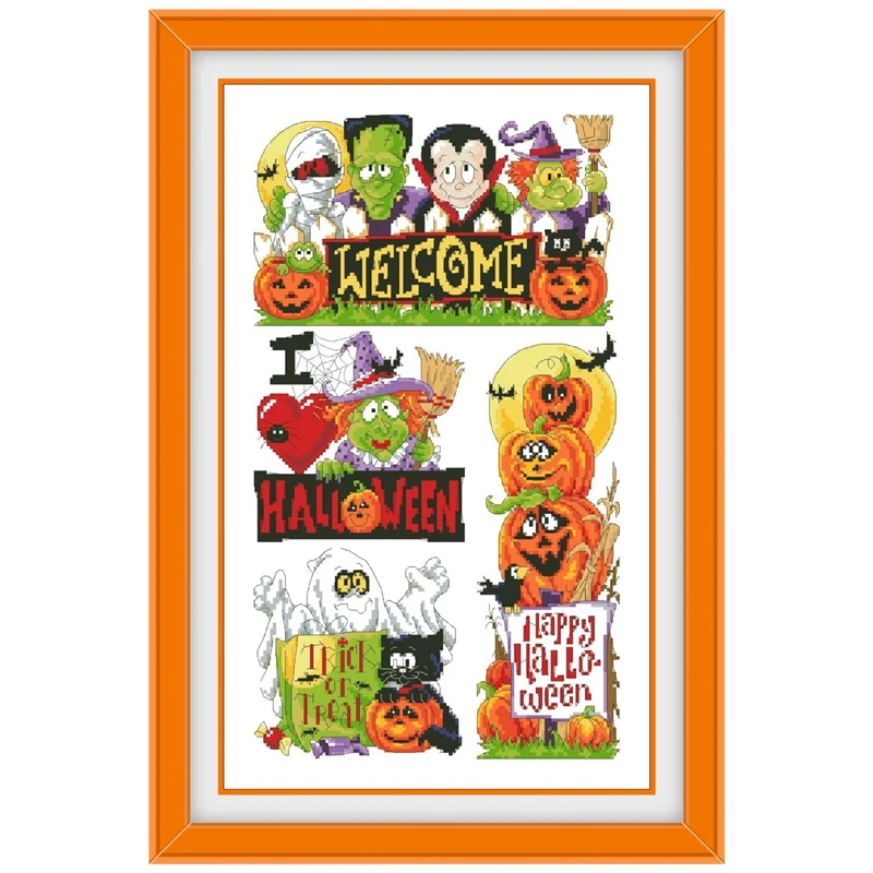 

Веселый набор для вышивки крестом на Хэллоуин, ткань Аида, 18 карат, 14 карат, 11 карат, холст, хлопковая нить, наборы для вышивки крестом для взрослых