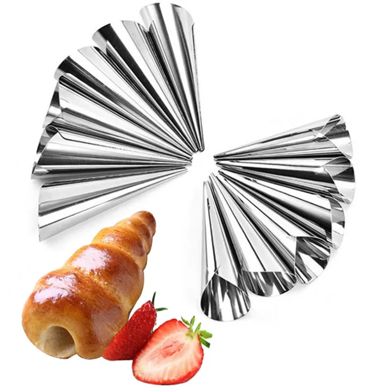 12Pcs Edelstahl Spirale Croissants Formen Konische Rohr Kegel Rolle Formen Creme Horn Backen Gebäck Werkzeug Kuchen Brot Form