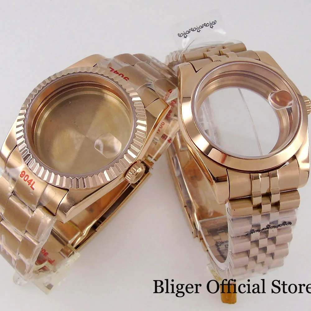 

BLIGER 36mm/39mm fit NH35A NH36A ETA2836 2824 MIYOTA 8215 821A DG Whole Rose Gold Sunburst Fluted Watch Case Steel Band