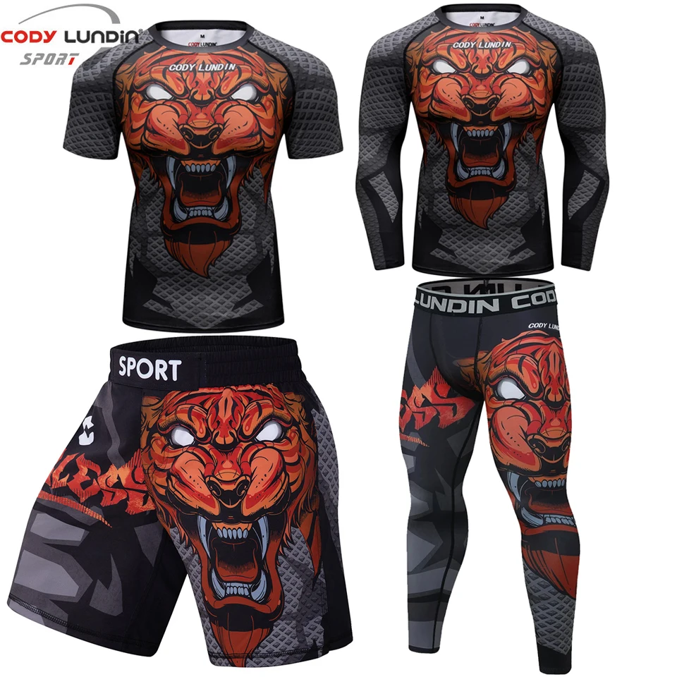 Boxing Mma T-shirt +Pant Sets Muay Thai Shorts Kimono Jiu Jitsu Rashguard For Men Bjj Kickboxing Tracksuits Compression Tights