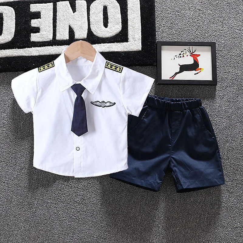 Kids Boys Clothing Sets Summer New Style Baby Boys Short Sleeve Pilot Shirt+Shorts 2Pcs/Sets Children Clothes Suits 12M-5Years