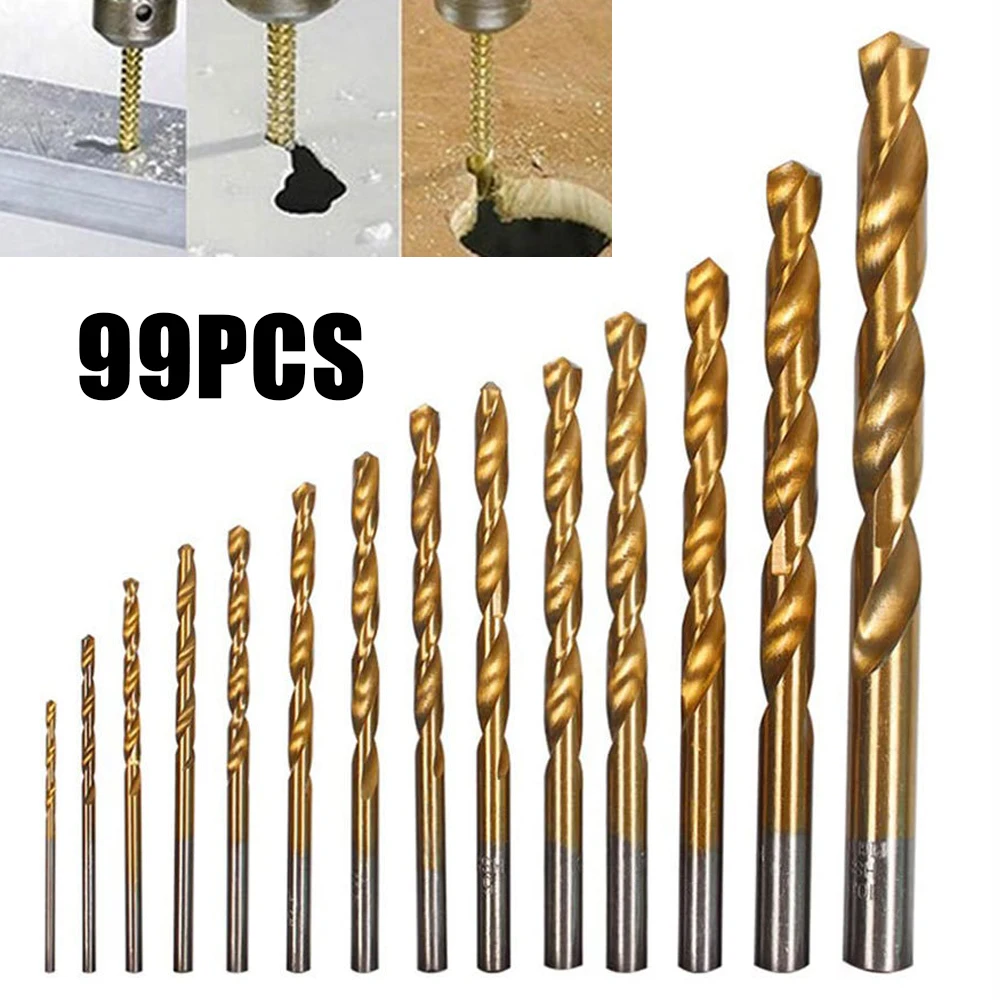Brocas de cobalto, 99 peças, conjunto de brocas espiral, parafuso métrico, ponta de broca composta para aço inoxidável, metal, cobalto, titânio