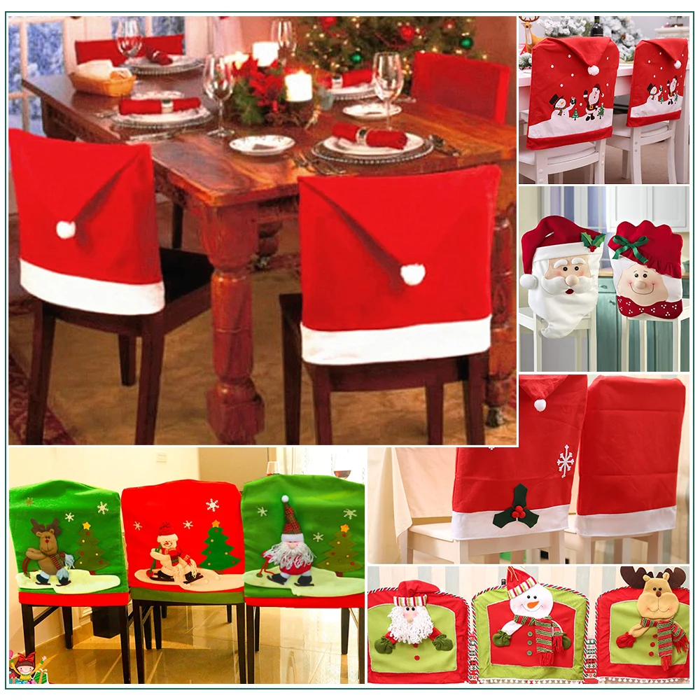 

15 Patterns Santa Claus Hat Christmas Chair Covers in Home & Kitchen for Dining Room Xmas Restaurant Dinning Home Decoration